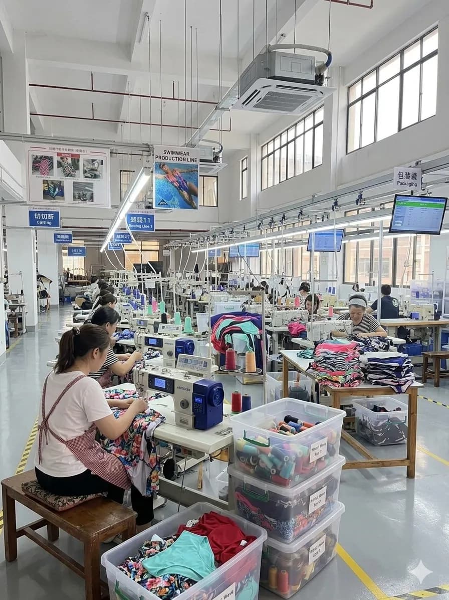 Sewing floor of the Closswim swimwear factory